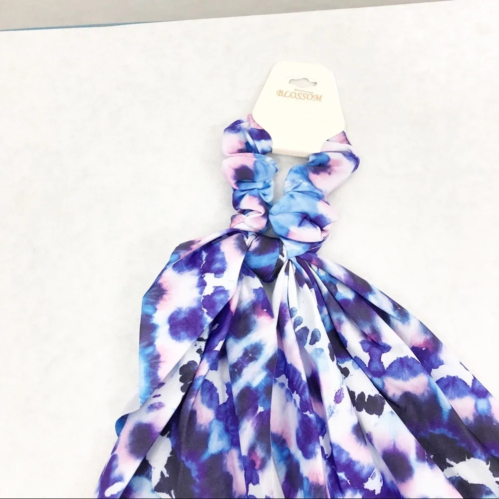 NEW Blossom Tie Dye Scarf with Elastic Hair Tie, Purple Blue